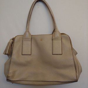 Kate Spade tan pebbled leather 3 compartment satchel bag with tassel zippers